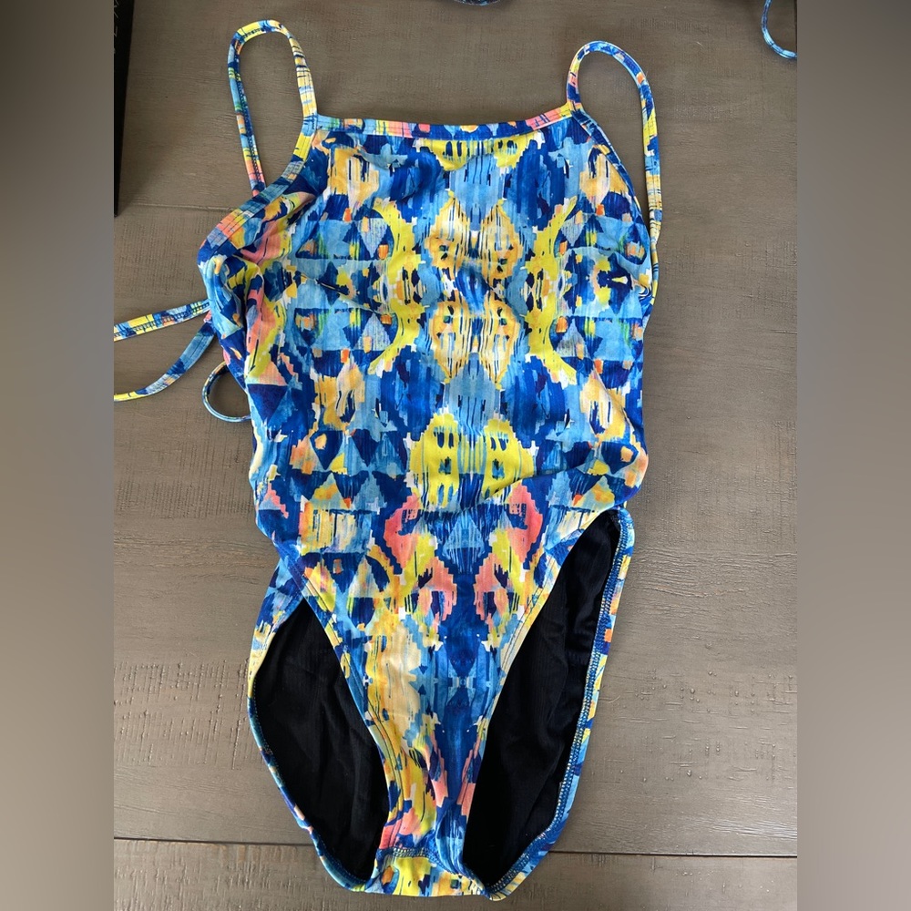 Jolyn Tie Back Blue and Yellow One Piece Swimsuit